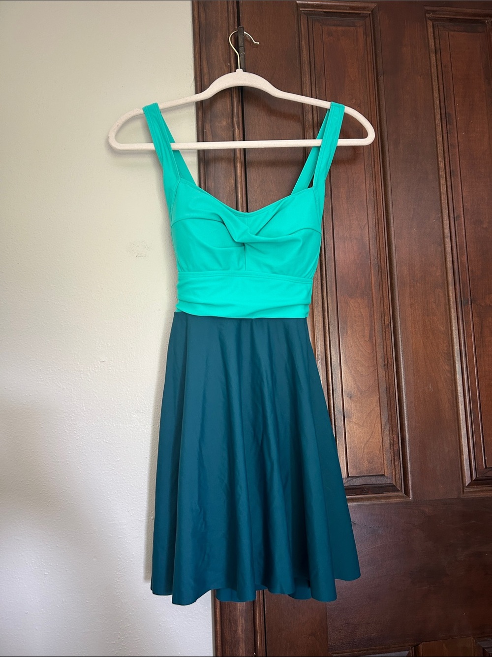 B2PRITY Two Tone Teal/Navy Fit-and-Flare Swim Dress WITH adjustable straps!